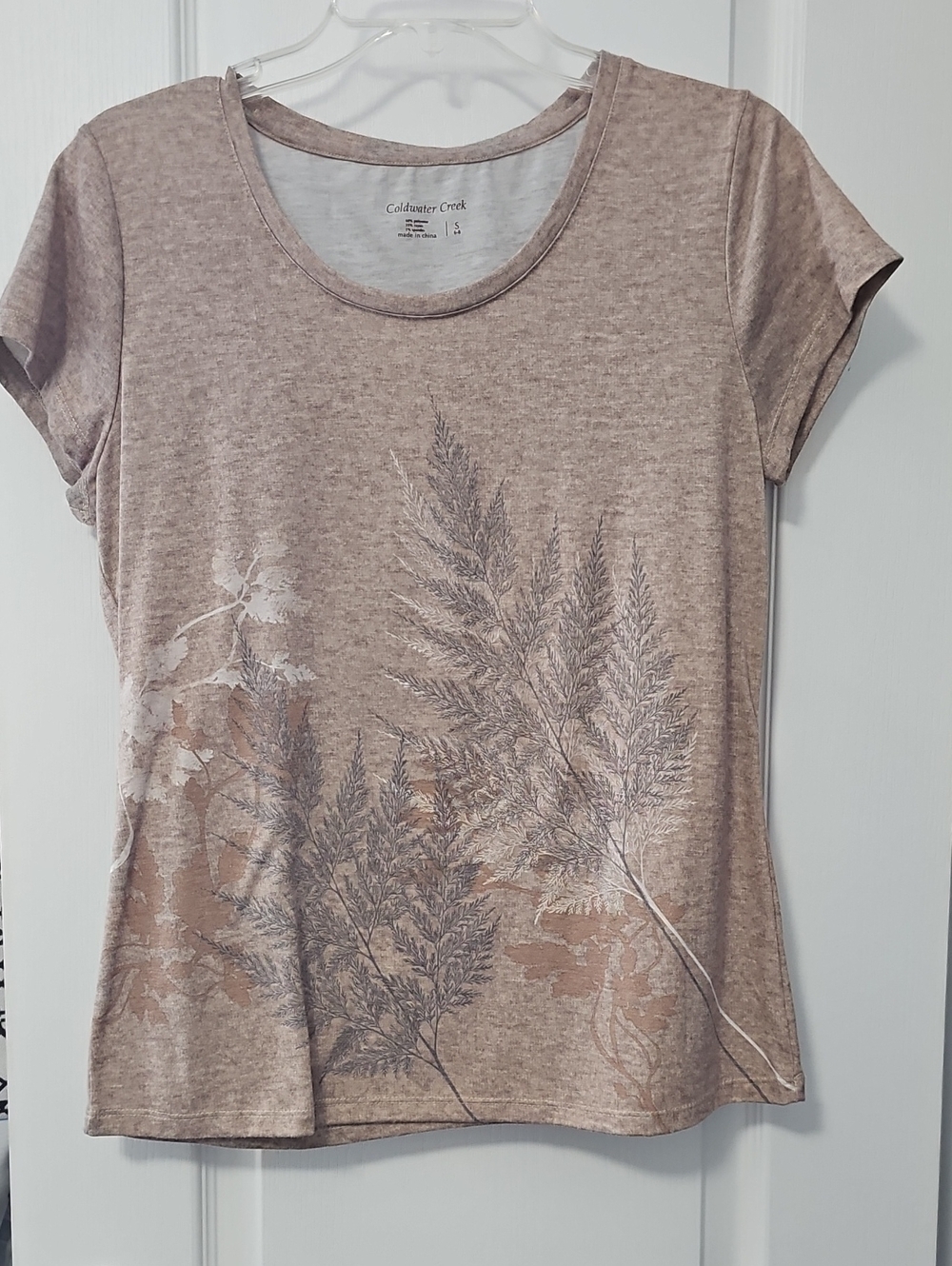 Coldwater Creek Taupe Botanical Short-Sleeve Tee